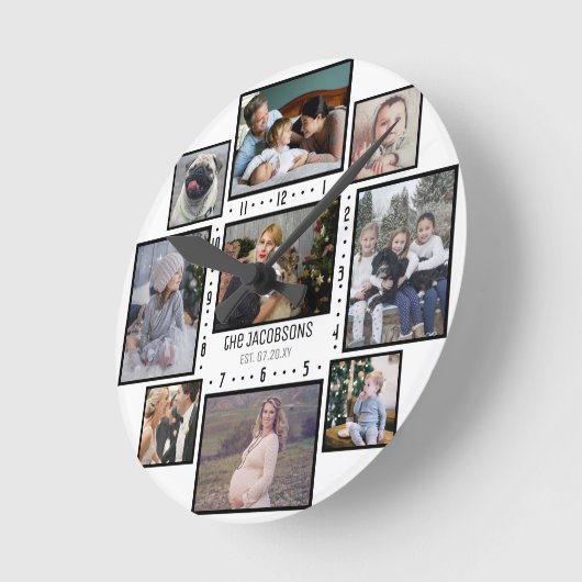 FotoCollage der Familie 9 Benutzerdefinierte Bilde Runde Wanduhr (Winkel)