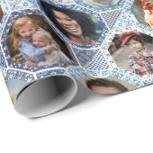 FotoCollage der Familie Easy Blue Quilt Look 28 Bi Geschenkpapier (Rolleneckpunkt)
