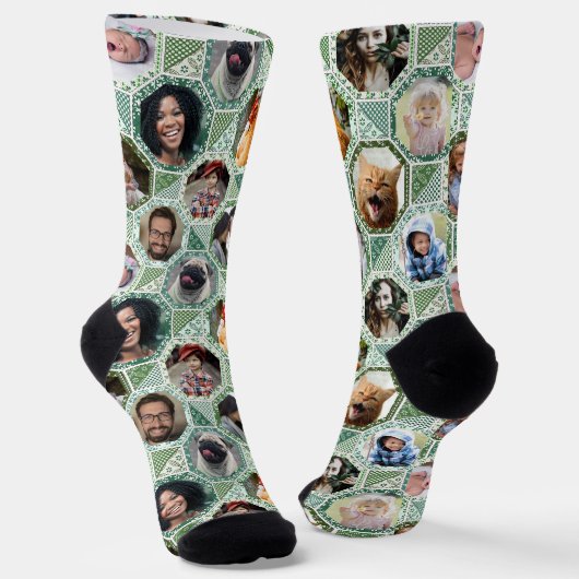 FotoCollage der Familie Easy Green Quilt Look 12 B Socken (Gewinkelt)