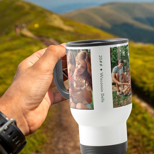 FotoCollage der Familie mit 3 Fotos und benutzerde Reisebecher