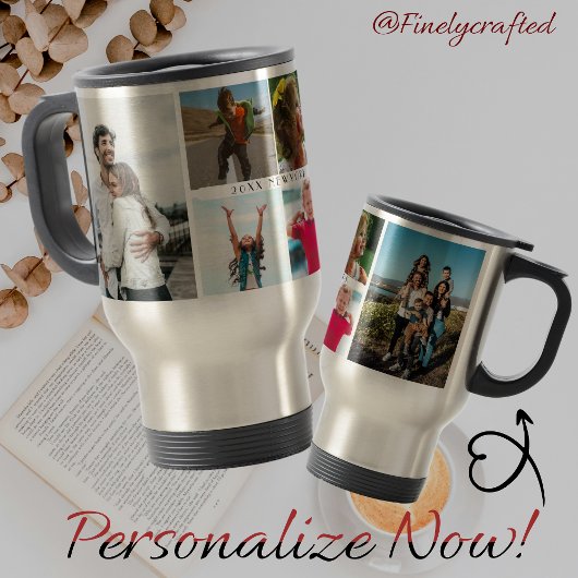 FotoCollage der Familie mit 6 Fotos und benutzerde Reisebecher