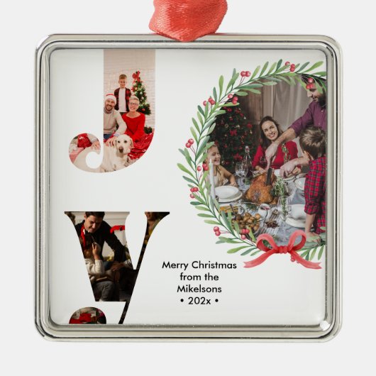 FotoCollage der modernen Joy-Familie Ornament Aus Metall (Vorne)
