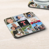Fotocollage-Familie Mit Monogramm Red Black Getränkeuntersetzer (Linke Seite)