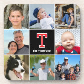 Fotocollage-Familie Mit Monogramm Red Black Getränkeuntersetzer (Vorderseite)