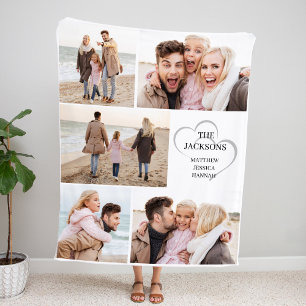 Fotocollage-Familie mit Namen Fleecedecke
