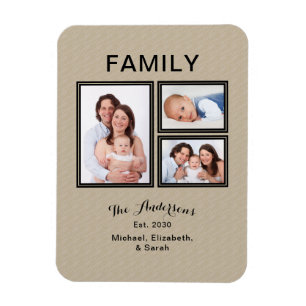 Fotocollage Familienname Moderne Sand Beige Magnet
