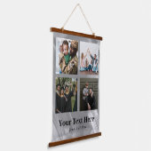 FotoCollage - Familientext unten - weiß Wandteppich Mit Holzrahmen (Gewinkelt)