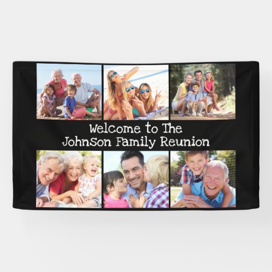 Fotocollage Family Wiedersehen Personalisiert Blac Banner (Horizontal)