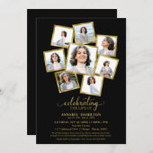 Fotocollage Feier des Lebens Beerdigung Schwarz Einladung (Vorne/Hinten)