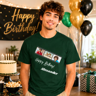 Fotocollage Film Name Geburtstag Mann grün T-Shirt