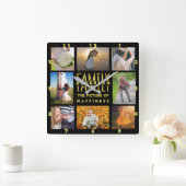 Fotocollage für die Familie Namensvorlage hinzufüg Quadratische Wanduhr (Zuhause)
