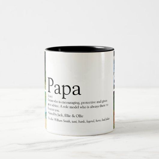 FotoCollage für die Papa Definition Zweifarbige Tasse (Mittel)