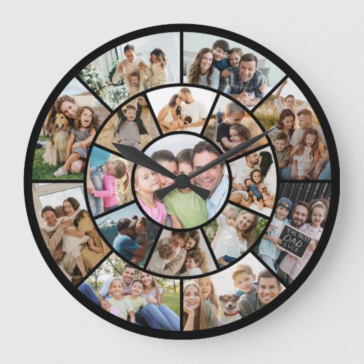 Fotocollage für Familien individuell anpassbar Große Wanduhr (Vorderseite)
