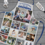 Fotocollage für jede Textfamilie Opa Blau & Grau Schürze<br><div class="desc">Feiern Sie die Freuden von Familie und Enkelkindern mit einer eleganten, individuellen Foto-Collage blau und grau Schürze. Bilder und Text sind einfach zu verändern. Zitat, dass "Meine Lieblings-Leute nennen mich Großvater" kann personalisiert sein für Papa, Pop-Pop, Paw-Pfow, Grandad, Grampa, Big Daddy, etc. (IMAGE PLACEMENT TIP: Eine einfache Möglichkeit, ein Foto...</div>