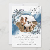 Fotocollage, geometrisch blaue virtuelle Hochzeit Einladung (Vorderseite)