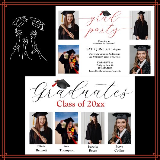 Fotocollage Graduation Party für 4 Absolventen Einladung