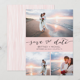 FotoCollage Handgeschriebenes Rosa Save the Date Ankündigung