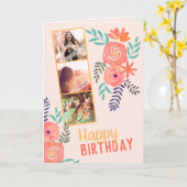 FotoCollage "Happy Birthday" Pink Coral Rose Karte (Gelbe Blume)