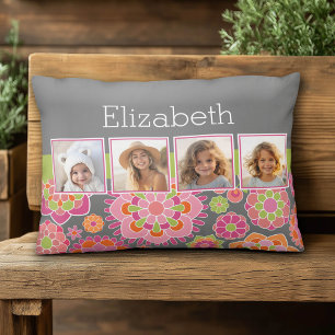 FotoCollage Hot Pink und Orange Blume Zierkissen