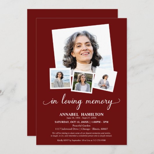 FotoCollage in Love Memory Feier des Lebens Einladung (Vorne/Hinten)