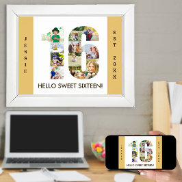 FotoCollage in Nummer 16 Neutral 16. Geburtstag Poster