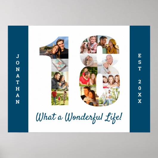 FotoCollage in Nummer 18 Form für den 18. Geburtst Poster (Vorne)