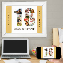 FotoCollage in Nummer 18 Neutral 18. Geburtstag Poster