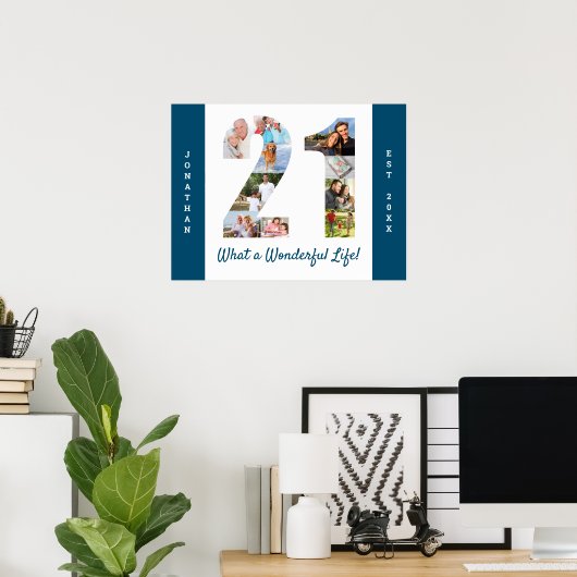 FotoCollage in Nummer 21 Form für den 21. Geburtst Poster (Heimbüro)