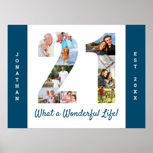 FotoCollage in Nummer 21 Form für den 21. Geburtst Poster (Vorne)