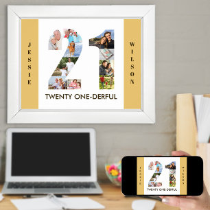 FotoCollage in Nummer 21 Neutral 21. Geburtstag Poster