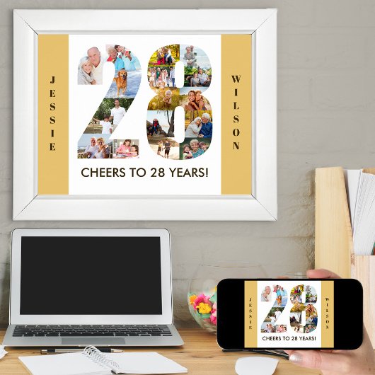 FotoCollage in Nummer 28 Neutral 28. Geburtstag Poster