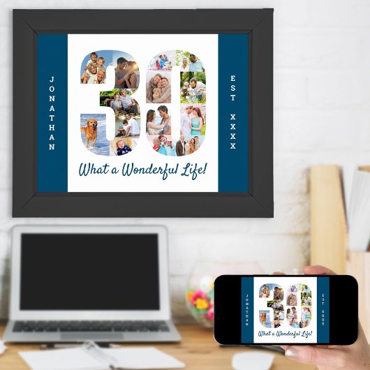FotoCollage in Nummer 30 Form für den 30. Geburtst Poster