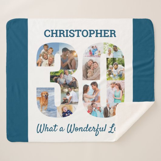 FotoCollage in Nummer 30 Form für den 30. Geburtst Sherpadecke (Vorderseite (Horizontal))
