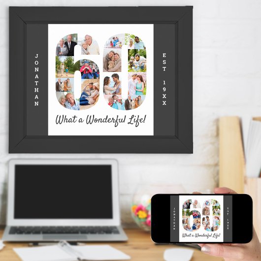 FotoCollage in Nummer 60 Form für 60. Geburtstag Poster