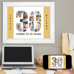 FotoCollage in Zahl 30 Neutral 30. Geburtstag Poster