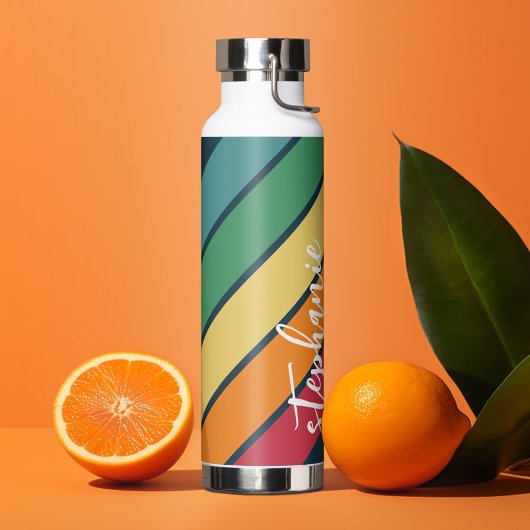 FotoCollage mit 4 Fotos Farbenfrohe Retro Streifen Trinkflasche