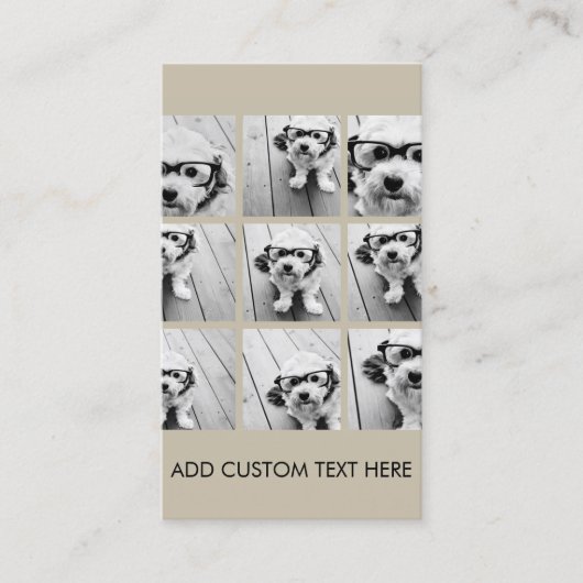 FotoCollage mit 9 quadratischen Fotos - Taupe Visitenkarte (Vorderseite)