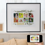 FotoCollage mit dem Grandchild Quote Poster<br><div class="desc">Ein fröhlicher und heimeliger Plakatdruck für Ihre Großeltern. Das Design besteht aus acht eigenen Fotos, die in quadratischem Format auf weißem Hintergrund angezeigt werden und die Sie gerne bearbeiten können, um Ihre Wohngestaltung Anzug. Das Zitat wird in verzierter Kalligraphie in Olivgrün und goldgelb geschrieben. Es heißt: "Das Lachen eines Enkels...</div>