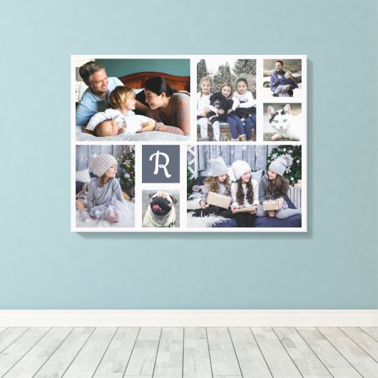 FotoCollage Mit Monogramm 7 Bilder weiß Leinwanddruck (Insitu (Holzboden))