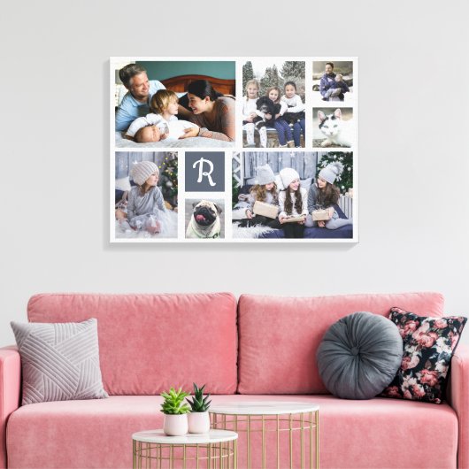 FotoCollage Mit Monogramm 7 Bilder weiß Leinwanddruck (Insitu (Wohnzimmer))