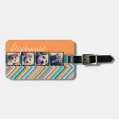 FotoCollage mit Orange und Aquamarinen Chevronen Gepäckanhänger (Vorderseite horizontal)