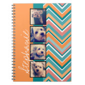 FotoCollage mit Orange und Aquamarinen Chevronen Notizblock (Vorderseite)