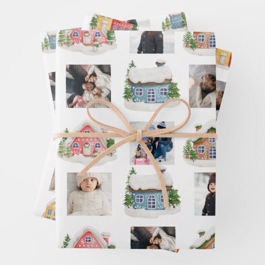 FotoCollage mit Schneehäusern Geschenkpapier Set (Beispiel)
