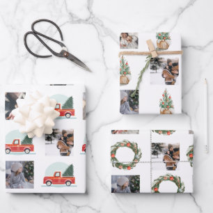 FotoCollage mit Wasserfarbelementen zu Weihnachten Geschenkpapier Set