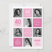 FotoCollage Modern Pink 40. Geburtstag Einladung (Vorderseite)
