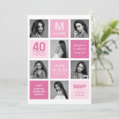 FotoCollage Modern Pink 40. Geburtstag Einladung (Stehend Vorderseite)