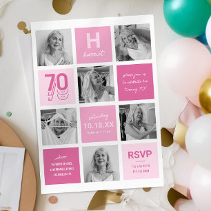 FotoCollage Modern Pink 70. Geburtstag Einladung