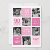 FotoCollage Modern Pink 90. Geburtstag Einladung (Vorderseite)