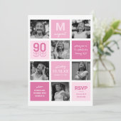 FotoCollage Modern Pink 90. Geburtstag Einladung (Stehend Vorderseite)