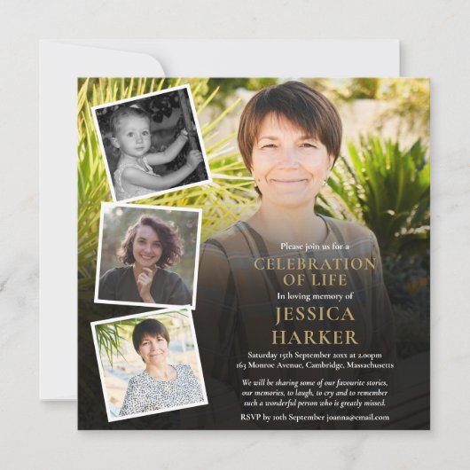 FotoCollage Moderne Beerdigung Feier des Lebens Einladung (Vorderseite)